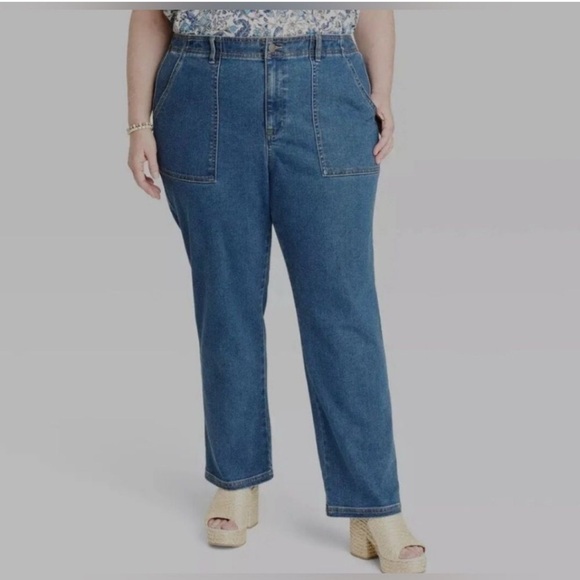 Knox Rose Denim - Knox Rose Women’s high rise straight leg jeans pull on elastic waist 39/XXL NWT